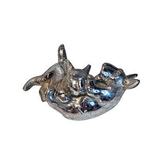 Vintage Chrome Scottie Dogs Playing Figurine 2.25" Collectible Desk Ornament Art